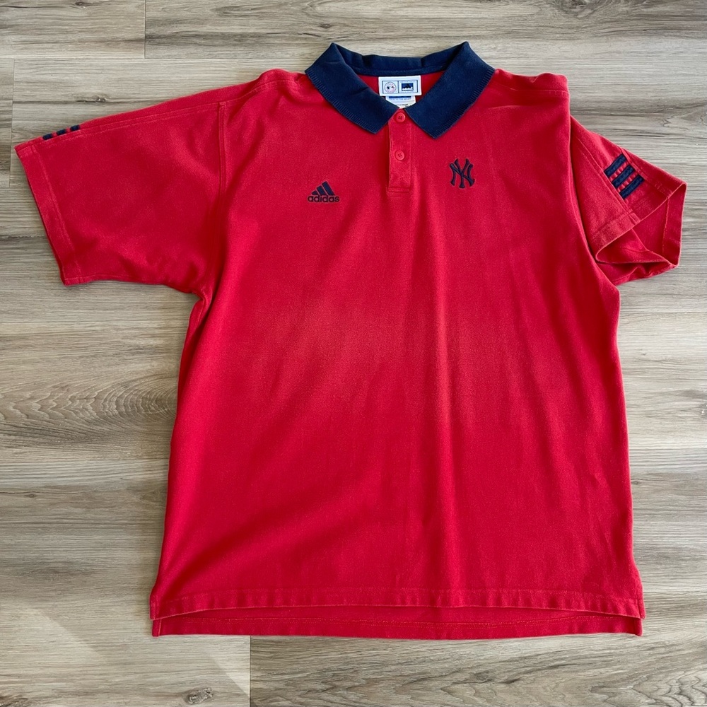 NY Yankees Adidas Red Polo with Navy Accents